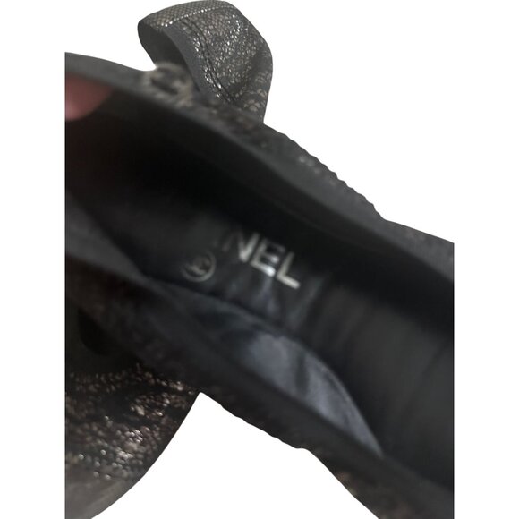 CHANEL Women's Black Metallic Captoe Ballet Flats Size 5 / 35 - Picture 9 of 13